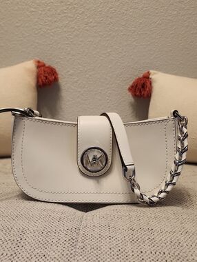 Michael Kors Cream Leather Shoulder Bag with Silver Chain